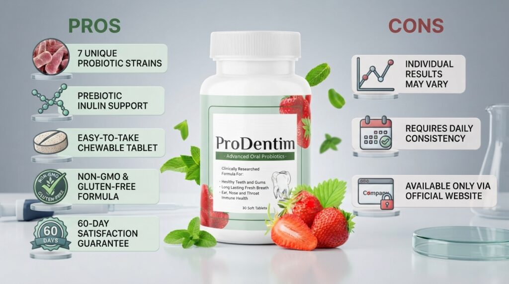 Comparison chart showing the pros and cons of ProDentim